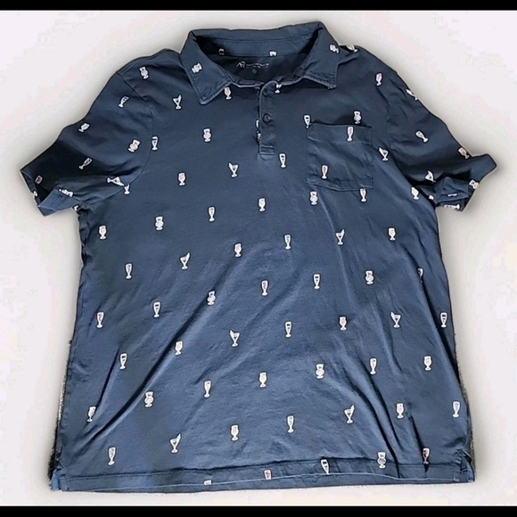 American Rag Other - American Rag Cocktail Martini Allover Print Polo‎ Shirt Blue Mens XXL
